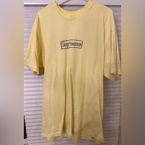 Supreme KAWS Chalk Logo Tee Pale Yellow
